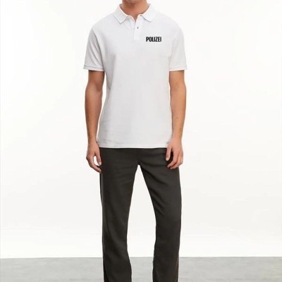 Erkek Polo Yaka Düğmeli Tişört Pike Baskılı T-Shirt - Beyaz Erkek Polo Yaka Düğmeli Tişört Pike Baskılı T-Shirt - Beyaz
