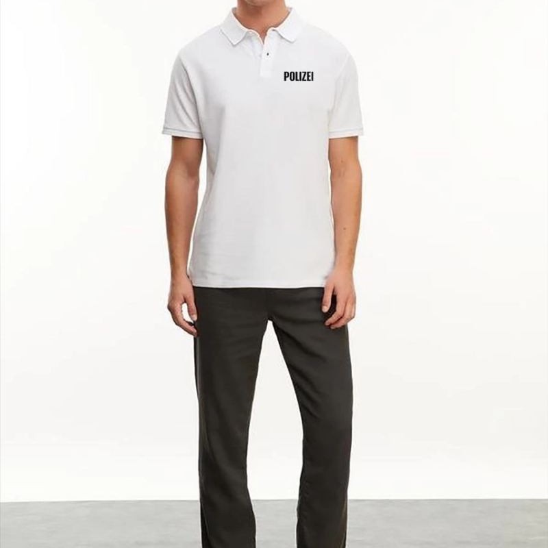 Erkek Polo Yaka Düğmeli Tişört Pike Baskılı T-Shirt - Beyaz Erkek Polo Yaka Düğmeli Tişört Pike Baskılı T-Shirt - Beyaz