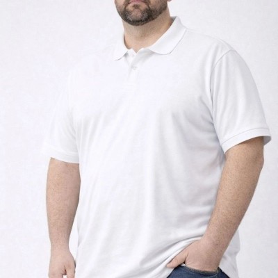 Erkek Polo Yaka Düğmeli Tişört Pike Kumaş Battal Beden Kısa Kol T-Shirt - Beyaz