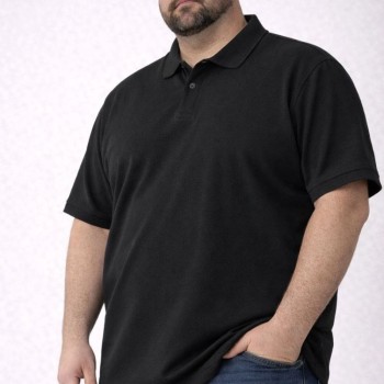 Erkek Polo Yaka Düğmeli Tişört Pike Kumaş Battal Beden Kısa Kol T-Shirt - Siyah Erkek Polo Yaka Düğmeli Tişört Pike Kumaş Battal Beden Kısa Kol T-Shirt - Siyah