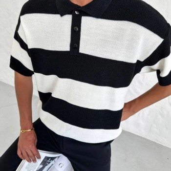 Erkek Polo Yaka Düğmeli Triko T-Shirt - Siyah Erkek Polo Yaka Düğmeli Triko T-Shirt - Siyah