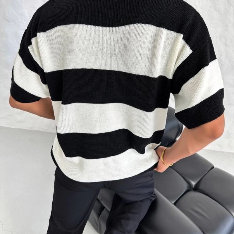 Erkek Polo Yaka Düğmeli Triko T-Shirt - Siyah Erkek Polo Yaka Düğmeli Triko T-Shirt - Siyah