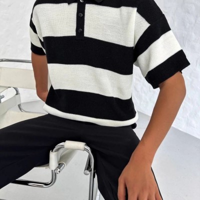 Erkek Polo Yaka Düğmeli Triko T-Shirt - Siyah Erkek Polo Yaka Düğmeli Triko T-Shirt - Siyah