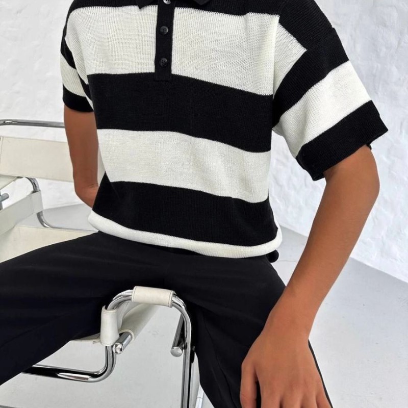 Erkek Polo Yaka Düğmeli Triko T-Shirt - Siyah Erkek Polo Yaka Düğmeli Triko T-Shirt - Siyah