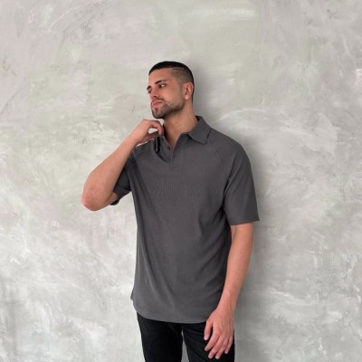 Erkek Polo Yaka Tişört Patlı Kısa Kol Yazlık T-shirt - Antrasit Erkek Polo Yaka Tişört Patlı Kısa Kol Yazlık T-shirt - Antrasit