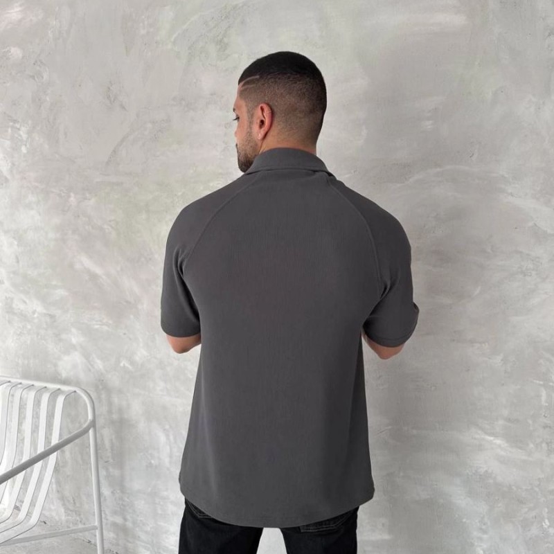 Erkek Polo Yaka Tişört Patlı Kısa Kol Yazlık T-shirt - Antrasit Erkek Polo Yaka Tişört Patlı Kısa Kol Yazlık T-shirt - Antrasit