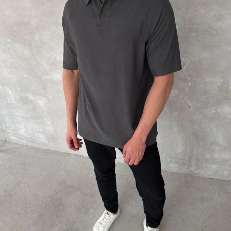 Erkek Polo Yaka Tişört Patlı Kısa Kol Yazlık T-shirt - Antrasit Erkek Polo Yaka Tişört Patlı Kısa Kol Yazlık T-shirt - Antrasit