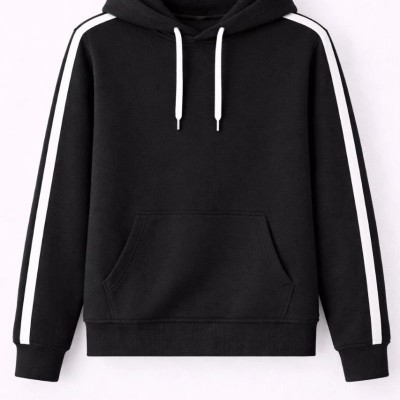Erkek Şeritli Kapüşonlu Sweatshirt Oversize 3 iplik Pamuklu Hoodei - Siyah Erkek Şeritli Kapüşonlu Sweatshirt Oversize 3 iplik Pamuklu Hoodei - Siyah