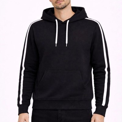 Erkek Şeritli Kapüşonlu Sweatshirt Oversize 3 iplik Pamuklu Hoodei - Siyah Erkek Şeritli Kapüşonlu Sweatshirt Oversize 3 iplik Pamuklu Hoodei - Siyah