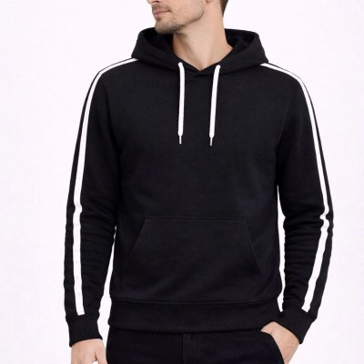 Erkek Şeritli Kapüşonlu Sweatshirt Oversize 3 iplik Pamuklu Hoodei - Siyah Erkek Şeritli Kapüşonlu Sweatshirt Oversize 3 iplik Pamuklu Hoodei - Siyah