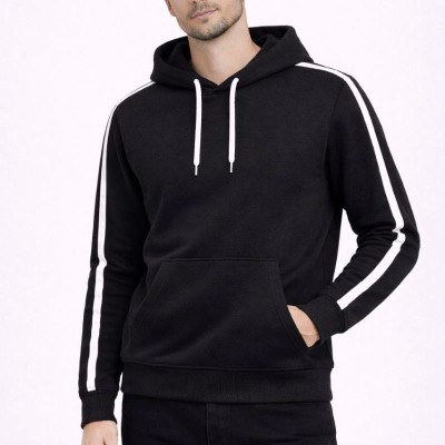 Erkek Şeritli Kapüşonlu Sweatshirt Oversize 3 iplik Pamuklu Hoodei - Siyah Erkek Şeritli Kapüşonlu Sweatshirt Oversize 3 iplik Pamuklu Hoodei - Siyah