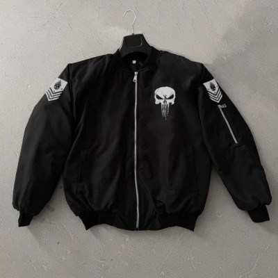 ERKEK Siyah Askeri Tarz Bomber Mont Punisher Skull Detaylı Fermuarlı Cepli - Siyah ERKEK Siyah Askeri Tarz Bomber Mont Punisher Skull Detaylı Fermuarlı Cepli - Siyah