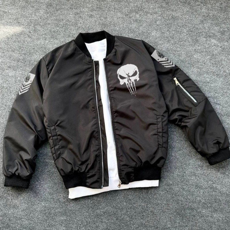 ERKEK Siyah Askeri Tarz Bomber Mont Punisher Skull Detaylı Fermuarlı Cepli - Siyah ERKEK Siyah Askeri Tarz Bomber Mont Punisher Skull Detaylı Fermuarlı Cepli - Siyah