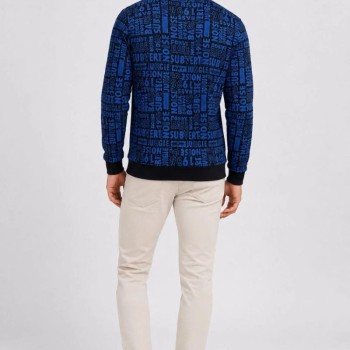 Erkek Siyah Mavi Yazı Desenli İki İplik Şardonlu Sweatshirt