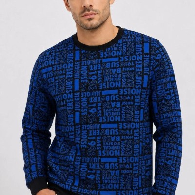 Erkek Siyah Mavi Yazı Desenli İki İplik Şardonlu Sweatshirt Erkek Siyah Mavi Yazı Desenli İki İplik Şardonlu Sweatshirt