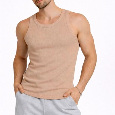 Erkek Spor Slimfit Fitilli Kaşkorse Arka Basklı Atlet 2'li Set Kahverengi-Beyaz Erkek Spor Slimfit Fitilli Kaşkorse Arka Basklı Atlet 2'li Set Kahverengi-Beyaz
