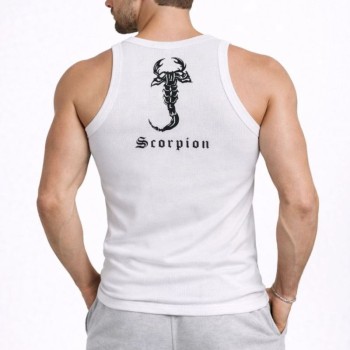 Erkek Spor Slimfit Fitilli Kaşkorse Arka Basklı Atlet 2'li Set Siyah-Beyaz