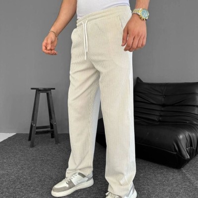 Erkek Su Yolu Çizgili Cepli Pantalon  - Bej