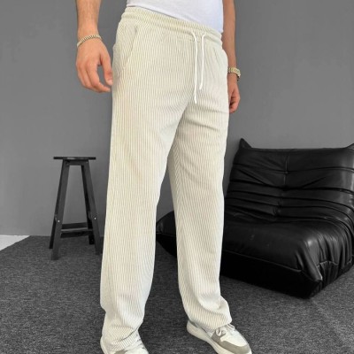 Erkek Su Yolu Çizgili Cepli Pantalon  - Bej