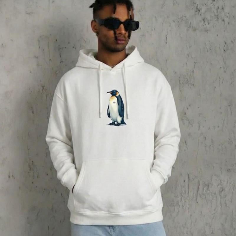 Erkek Survivor Penguin Baskılı 3 İplik Pamuklu Kapüşonlu Sweatshirt Hoodie Beyaz Erkek Survivor Penguin Baskılı 3 İplik Pamuklu Kapüşonlu Sweatshirt Hoodie Beyaz