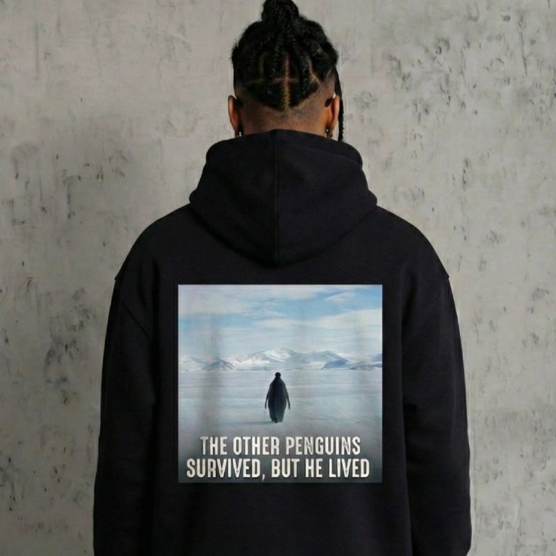 Erkek Survivor Penguin Baskılı 3 İplik Pamuklu Kapüşonlu Sweatshirt Hoodie Siyah Erkek Survivor Penguin Baskılı 3 İplik Pamuklu Kapüşonlu Sweatshirt Hoodie Siyah