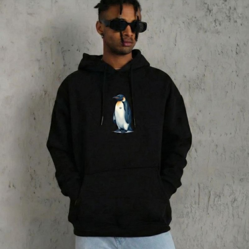 Erkek Survivor Penguin Baskılı 3 İplik Pamuklu Kapüşonlu Sweatshirt Hoodie Siyah Erkek Survivor Penguin Baskılı 3 İplik Pamuklu Kapüşonlu Sweatshirt Hoodie Siyah