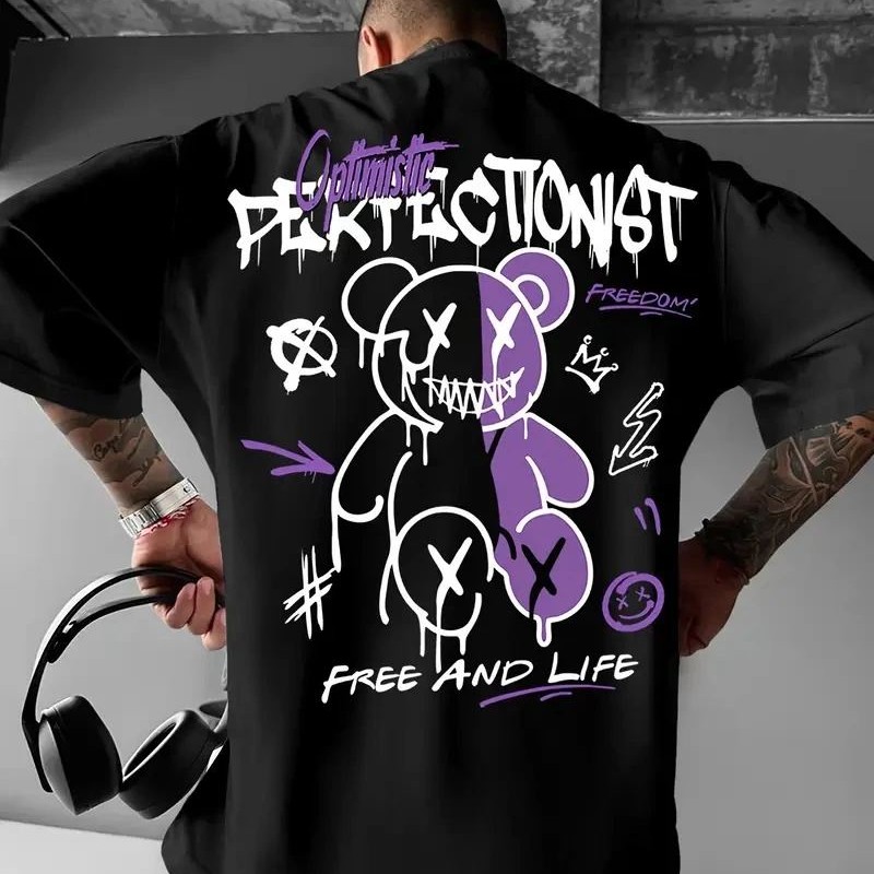 Erkek T-shirt Baskılı Bisiklet Yaka Kısa Kol Tişört - Siyah Erkek T-shirt Baskılı Bisiklet Yaka Kısa Kol Tişört - Siyah