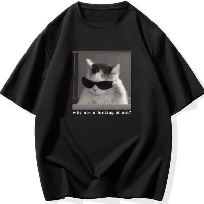 Erkek T-Shirt Komik Kedi Baskılı kısa kol Tişört - Siyah Erkek T-Shirt Komik Kedi Baskılı kısa kol Tişört - Siyah