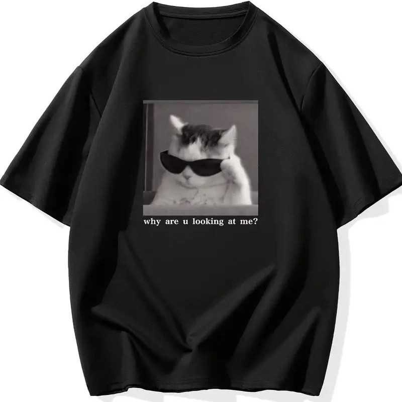 Erkek T-Shirt Komik Kedi Baskılı kısa kol Tişört - Siyah Erkek T-Shirt Komik Kedi Baskılı kısa kol Tişört - Siyah