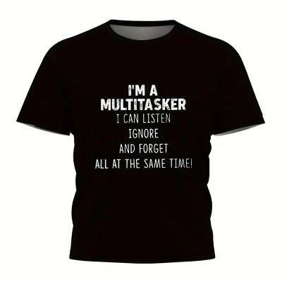 Erkek T-shirt Komik 'Multitasker' Baskılı Kısa kol Tişört - Siyah Erkek T-shirt Komik 'Multitasker' Baskılı Kısa kol Tişört - Siyah