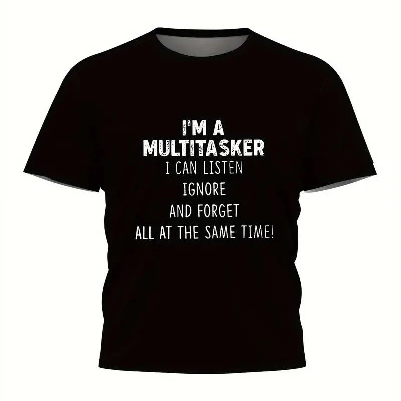 Erkek T-shirt Komik 'Multitasker' Baskılı Kısa kol Tişört - Siyah Erkek T-shirt Komik 'Multitasker' Baskılı Kısa kol Tişört - Siyah