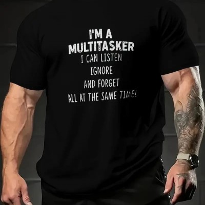 Erkek T-shirt Komik 'Multitasker' Baskılı Kısa kol Tişört - Siyah Erkek T-shirt Komik 'Multitasker' Baskılı Kısa kol Tişört - Siyah