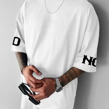 ERKEK T-Shirt No Risk No Story Baskılı Bisiklet Yaka Tişört - Beyaz ERKEK T-Shirt No Risk No Story Baskılı Bisiklet Yaka Tişört - Beyaz