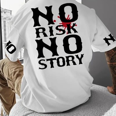ERKEK T-Shirt No Risk No Story Baskılı Bisiklet Yaka Tişört - Beyaz ERKEK T-Shirt No Risk No Story Baskılı Bisiklet Yaka Tişört - Beyaz