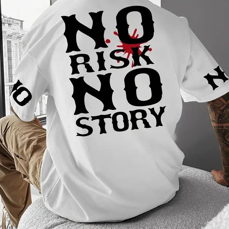 ERKEK T-Shirt No Risk No Story Baskılı Bisiklet Yaka Tişört - Beyaz ERKEK T-Shirt No Risk No Story Baskılı Bisiklet Yaka Tişört - Beyaz