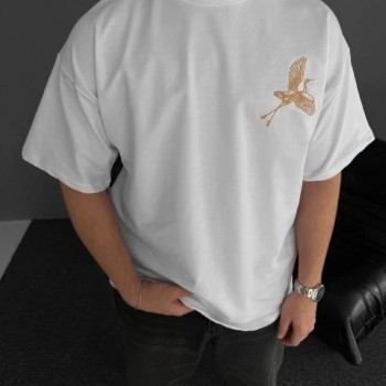 Erkek T-Shirt Ön ve Arka Baskılı Oversize Bisiklet Yaka tişort - Beyaz Erkek T-Shirt Ön ve Arka Baskılı Oversize Bisiklet Yaka tişort - Beyaz