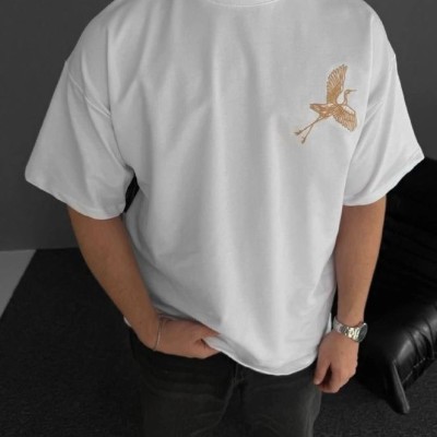 Erkek T-Shirt Ön ve Arka Baskılı Oversize Bisiklet Yaka tişort - Beyaz Erkek T-Shirt Ön ve Arka Baskılı Oversize Bisiklet Yaka tişort - Beyaz