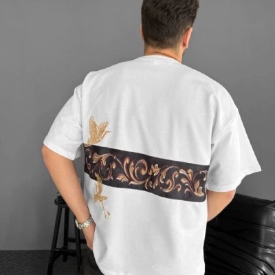 Erkek T-Shirt Ön ve Arka Baskılı Oversize Bisiklet Yaka tişort - Beyaz Erkek T-Shirt Ön ve Arka Baskılı Oversize Bisiklet Yaka tişort - Beyaz