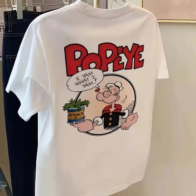 Erkek T-Shirt Oversize Kısa kol Tişört Popeye Baskılı - Beyaz Erkek T-Shirt Oversize Kısa kol Tişört Popeye Baskılı - Beyaz