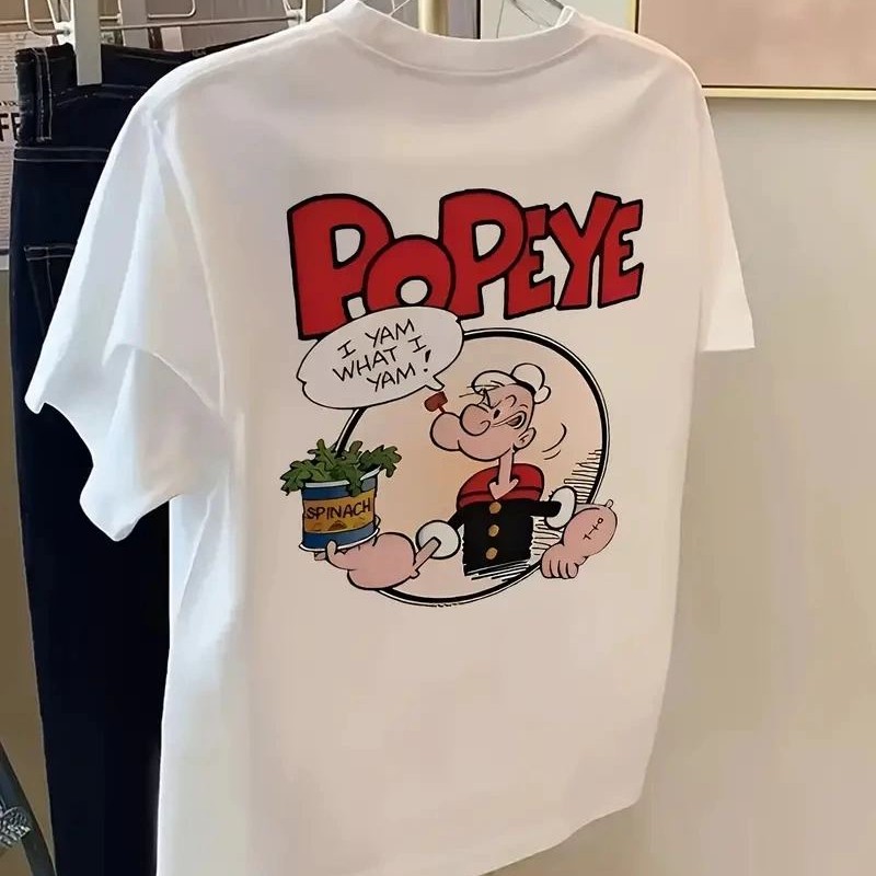 Erkek T-Shirt Oversize Kısa kol Tişört Popeye Baskılı - Beyaz Erkek T-Shirt Oversize Kısa kol Tişört Popeye Baskılı - Beyaz