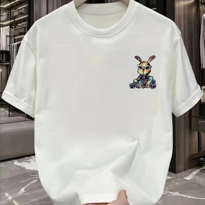 Erkek T-shirt Tavşan Baskılı Kısa Kollu Tişört - Beyaz Erkek T-shirt Tavşan Baskılı Kısa Kollu Tişört - Beyaz
