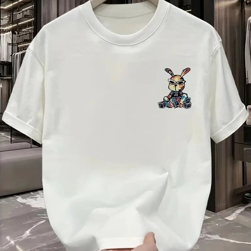 Erkek T-shirt Tavşan Baskılı Kısa Kollu Tişört - Beyaz Erkek T-shirt Tavşan Baskılı Kısa Kollu Tişört - Beyaz