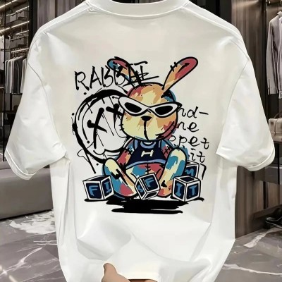 Erkek T-shirt Tavşan Baskılı Kısa Kollu Tişört - Beyaz Erkek T-shirt Tavşan Baskılı Kısa Kollu Tişört - Beyaz