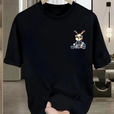 Erkek T-shirt Tavşan Baskılı Kısa Kollu Tişört - Siyah Erkek T-shirt Tavşan Baskılı Kısa Kollu Tişört - Siyah