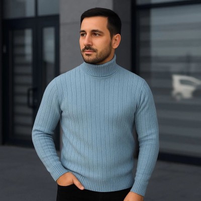 Erkek Tam Boğazlı Balıkçı Yaka Triko Kazak Kalın Fitilli - Bebek Mavisi Erkek Tam Boğazlı Balıkçı Yaka Triko Kazak Kalın Fitilli - Bebek Mavisi