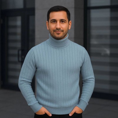 Erkek Tam Boğazlı Balıkçı Yaka Triko Kazak Kalın Fitilli - Bebek Mavisi Erkek Tam Boğazlı Balıkçı Yaka Triko Kazak Kalın Fitilli - Bebek Mavisi