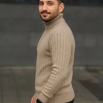 Erkek Tam Boğazlı Balıkçı Yaka Triko Kazak Kalın Fitilli - Bej Erkek Tam Boğazlı Balıkçı Yaka Triko Kazak Kalın Fitilli - Bej