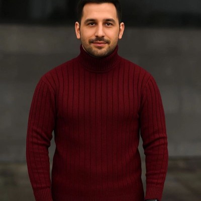 Erkek Tam Boğazlı Balıkçı Yaka Triko Kazak Kalın Fitilli - Bordo Erkek Tam Boğazlı Balıkçı Yaka Triko Kazak Kalın Fitilli - Bordo