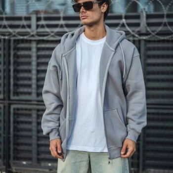 Erkek Tam Fermuarlı Cepli Kapüşonlu 3 iplik pamuklu hoodie Sweatshirt - Gri Erkek Tam Fermuarlı Cepli Kapüşonlu 3 iplik pamuklu hoodie Sweatshirt - Gri
