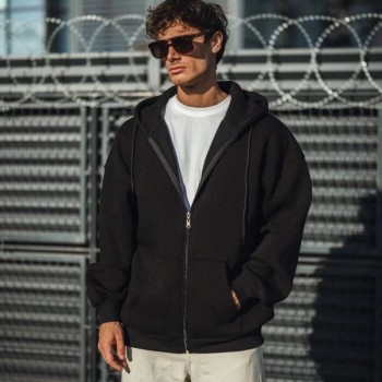 Erkek Tam Fermuarlı Cepli Kapüşonlu 3 iplik pamuklu hoodie Sweatshirt - Siyah Erkek Tam Fermuarlı Cepli Kapüşonlu 3 iplik pamuklu hoodie Sweatshirt - Siyah